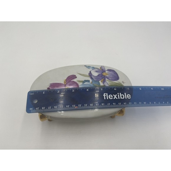 Antique Hand Painted Porcelain Jewelry Box Trinket Footed Box Signed Chiz - Picture 2 of 7